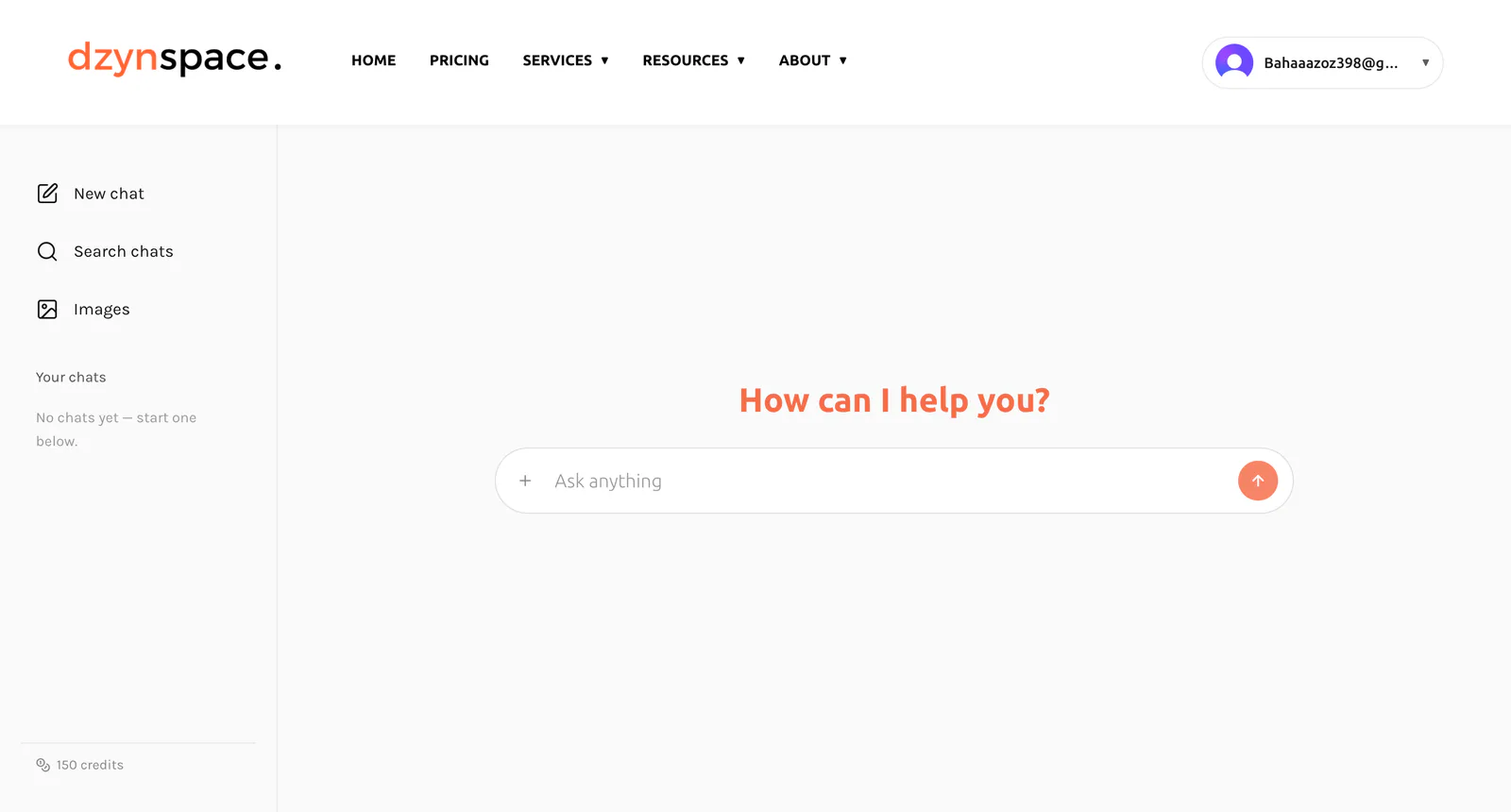 Dzynspace AI image and chat tools interface.