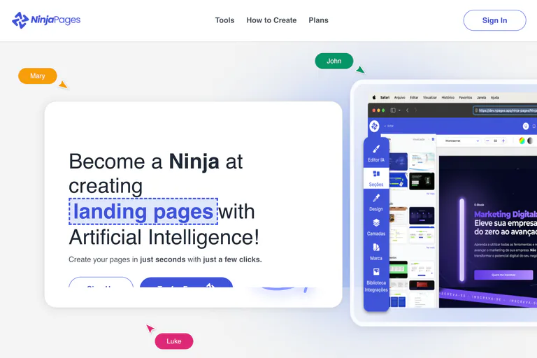 Ninja Pages landing page.
